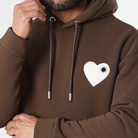 ADJ - Sweat Capuche Coeur Chic 118 Marron Blanc