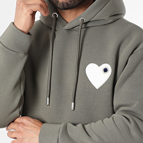 ADJ - Sweat Capuche Coeur Chic 118 Vert Kaki Blanc