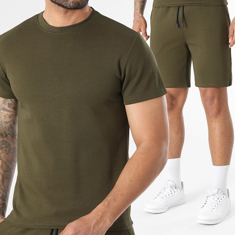 Classic Series - Tracksuit Tee Shirt And Jogger Short 0019 Khaki Green