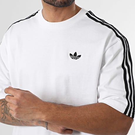 Adidas Originals - Tee Shirt A Bandes Oversize Large 3 Stripes KD4096 Blanc Noir