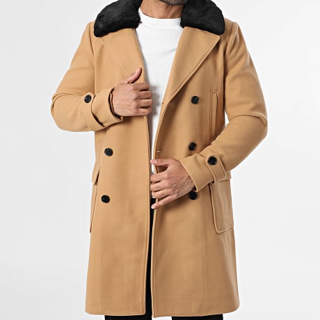 Classic Series - Manteau Long Col Mouton Camel Noir