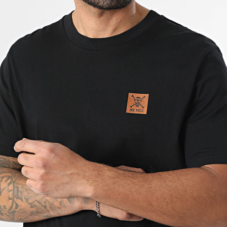 One Piece - Tee Shirt Oversize Large Patch Cuir Noir