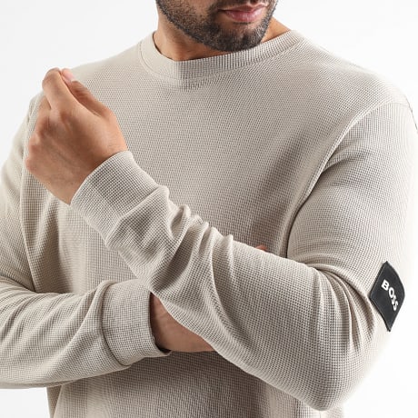 BOSS - Sweat Crewneck Waffle Patch Beige Exclusivité LaBoutiqueOfficielle