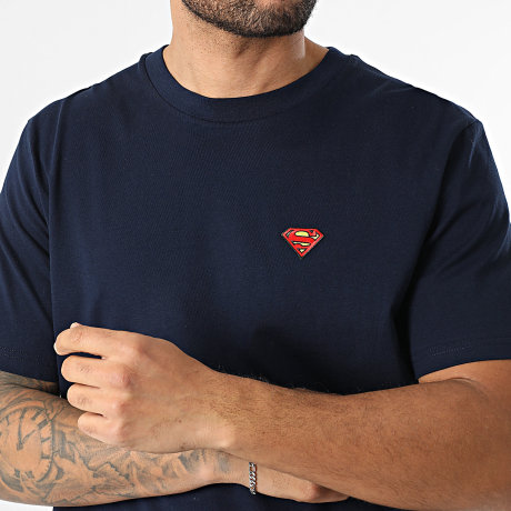 Superman - Oversized T-Shirt Large Embroidered Patch Navy Blue