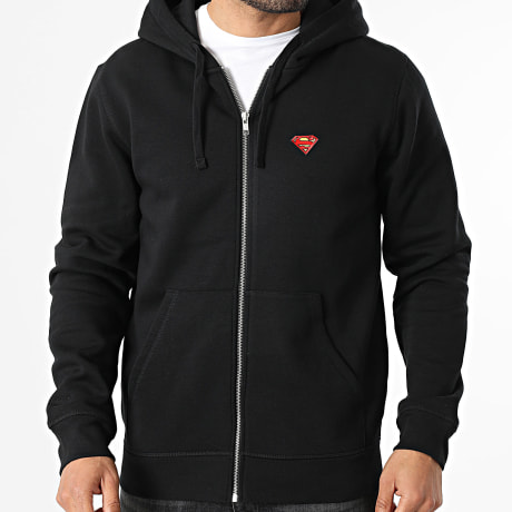 Superman - Zippered Hoodie Embroidered Patch Black