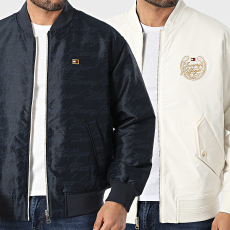 Tommy Hilfiger - Veste Bomber Zippée Réversible Padded 2011 Bleu Marine Beige Clair