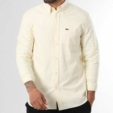 Lacoste - Chemise Manches Longues Poche Logo Brodé Crocodile Regular Fit Jaune Clair