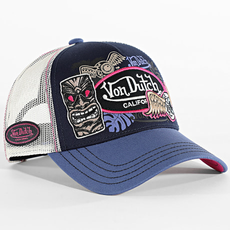 Von Dutch - Casquette Trucker Patches Bleu Marine Beige Clair