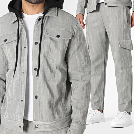 MTX - Set aus Jacke mit Kapuze und Druckknöpfen und Cargo-Hose 353 Hellgrau