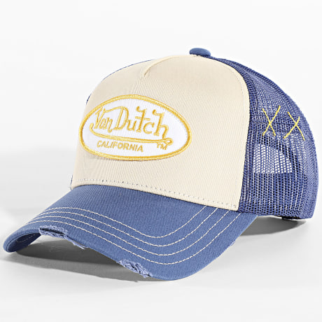 Von Dutch - Casquette Trucker Used Bleu Marine Beige Jaune