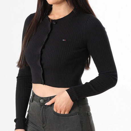 Tommy Jeans - Cardigan Gebreid Kort Dames Rib 2023 Zwart