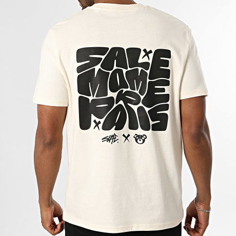 Sale Môme Paris - Oversized T-Shirt Bubble Back Beige Gevlochten Zwart
