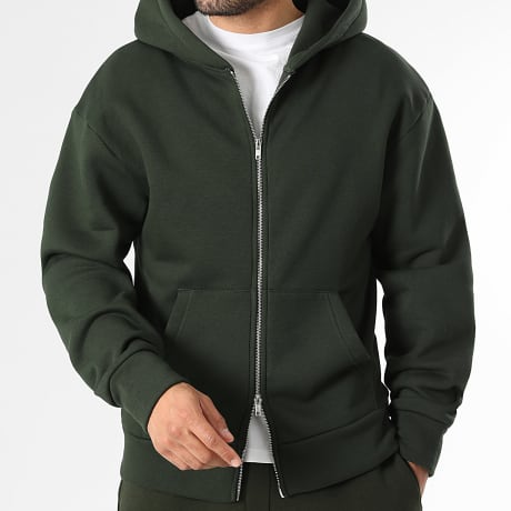 Premium Basics - Hoodie met rits en capuchon 4131 Donkergroene kaki