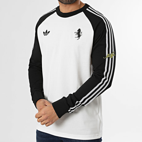 Adidas Originals - Camiseta de manga larga con bandas Juventus FC KB4456 Beige Claro Negro
