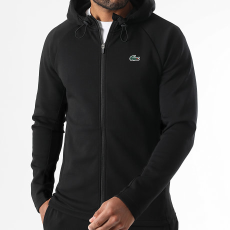 Lacoste - Jass Met Rits Capuchon Logo Krokodil Zwart