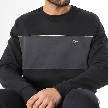 Lacoste - Sweat Crewneck Classic Fit Logo Brodé Crocodile Noir Gris Anthracite