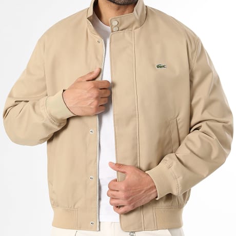 Lacoste - Chaqueta con cremallera y cuello alto Logo Bordado Cocodrilo Beige Oscuro