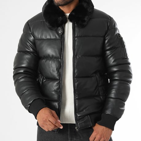 LBO - Doudoune Simili Cuir Col Fourrure 0032 Noir