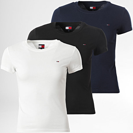 Tommy Jeans - Lot De 3 Tee Shirts Femme 2175 Noir Bleu Marine Blanc