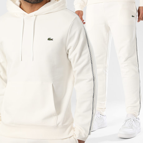 Lacoste - Conjunto Chándal con bandas logo bordado cocodrilo beige claro