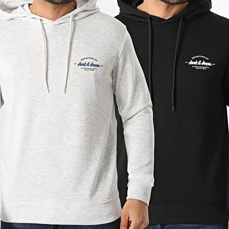 Jack And Jones - Pack de 2 Camisolas com Capuz Brandon Preto Cinzento Claro Mesclado