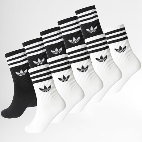 Adidas Originals - Pack de 10 Pares de Calcetines 3 Stripes Crew KH1556 Negro Blanco