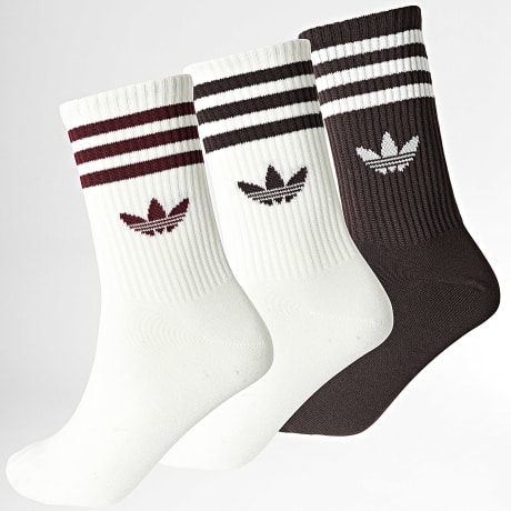 Adidas Originals - Pack de 3 pares de calcetas 3 Stripes Crew KD8253 blanco marrón burdeos