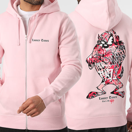 Looney Tunes - Sweat Zippé Capuche Taz Graff Rose