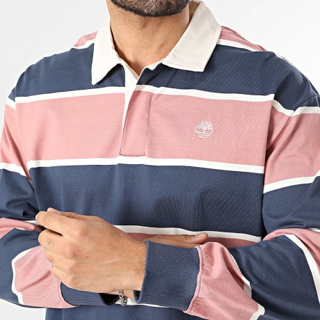 Timberland - Polo Manga Larga Rugby A2Q4T Azul Marino Rosa Beige Claro
