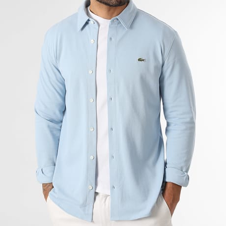 Lacoste - Chemise Manches Longues Logo Brodé Crocodile Slim Fit Bleu Clair