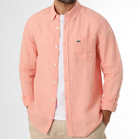 Lacoste - Chemise Manches Longues Logo Brodé Crocodile Corail