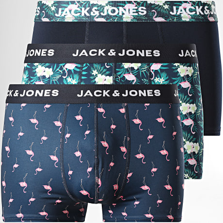 Jack And Jones - Lot De 3 Boxers Flamingo Microfiber Bleu Marine Vert Rose Floral