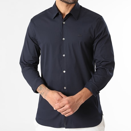 Lacoste - Chemise Manches Longues Logo Brodé Crocodile Bleu Marine