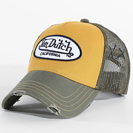 Von Dutch - Casquette Trucker Used Vert Kaki Jaune Moutarde