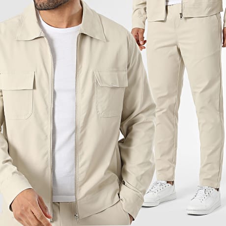 Frilivin - Conjunto Sobrecamisa con cremallera y pantalón 593 beige