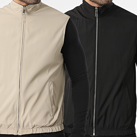 Frilivin - Chaqueta con cremallera sin mangas reversible R52 beige negro