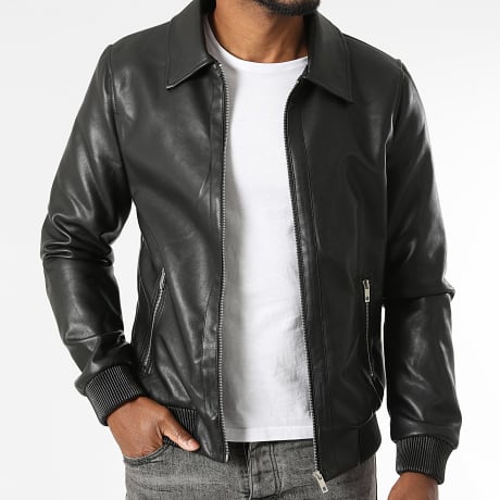 Frilivin - Giacca di Ecopelle con Zip M06 Nero