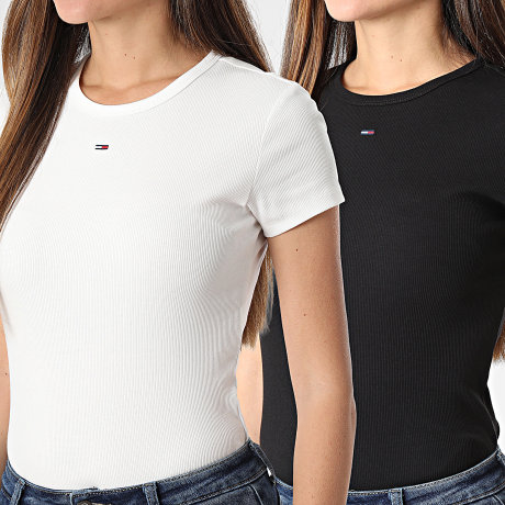 Tommy Jeans - Pack de 2 Camisetas Slim Mujer Essential Rib 1430 Beige Claro Negro