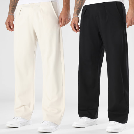 LBO - Pack aus 2 Hosen Elegante Weite mit Bügelfalte 2368 2324 Schwarz Hellbeige