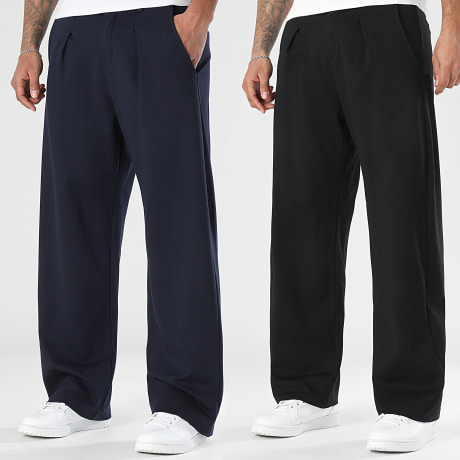 LBO - Lot De 2 Pantalons Habillés Larges A Plis 2379 2368 Noir Bleu Marine