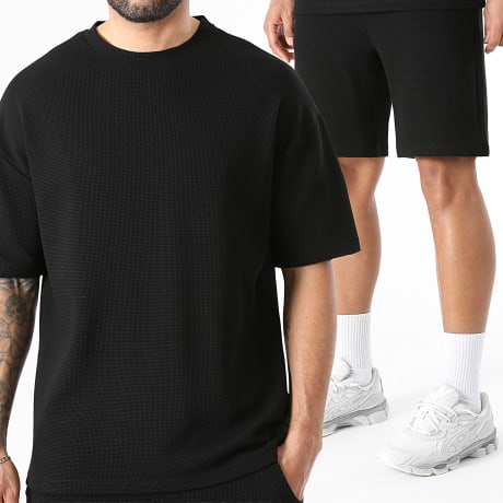 Premium Basics - Co-ord Set Wijde T-Shirt En Casual Short Waffle 4144 Zwart