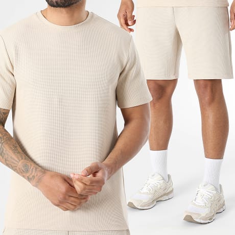 Classic Series - Co-ord Set T-Shirt En Casual Short Waffle 4145 Licht Beige