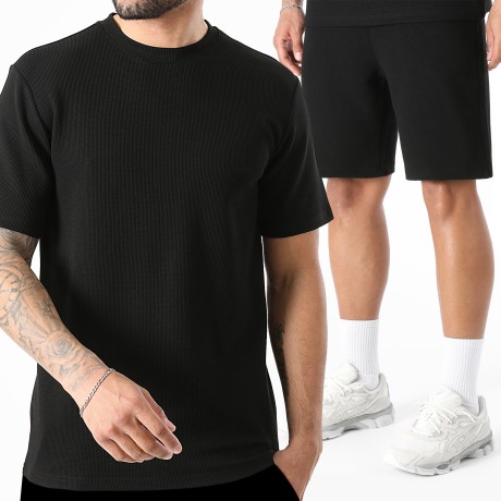 LBO - Co-ord Set T-Shirt En Casual Short Waffle 4149 Zwart