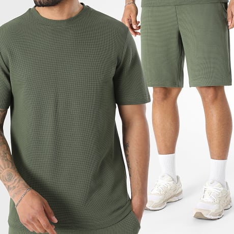 Premium Basics - Co-ord Set T-Shirt En Joggingbroek Casual Short 4151 Kaki Groen