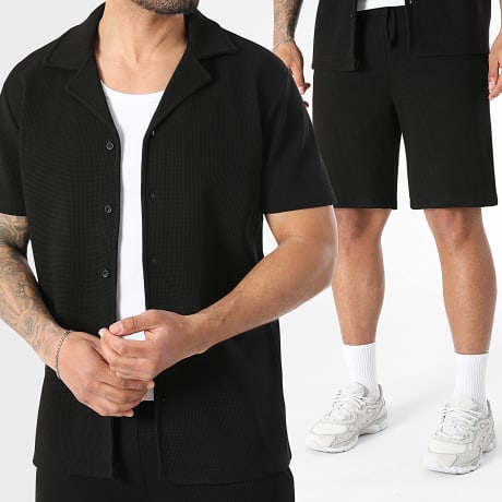 Classic Series - Co-ord Set Overhemd Korte Mouwen En Casual Short Waffle 4154 Zwart
