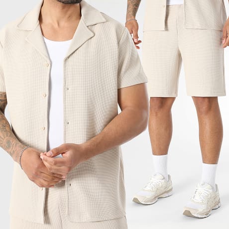 Classic Series - Co-ord Set Overhemd Korte Mouwen En Casual Short Waffle 4156 Beige