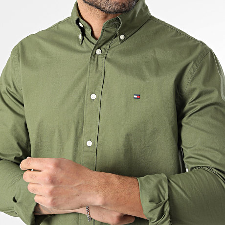 Tommy Hilfiger - Camisa De Manga Larga Flex Poplin Solid 7550 Verde Kaki