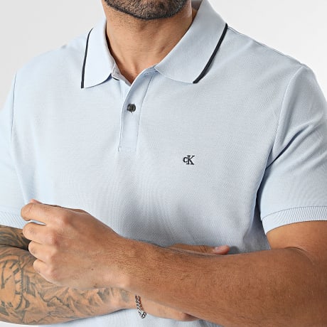 Calvin Klein - Polo Manches Courtes Refined Pique Tipped LC239 Bleu Clair