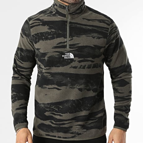 The North Face - Sweat Polaire Col Montant Zippé Glacier A8J7D Vert Kaki Noir