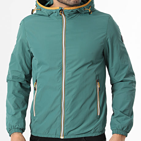 Kymaxx - Chaqueta con capucha y cremallera verde botella